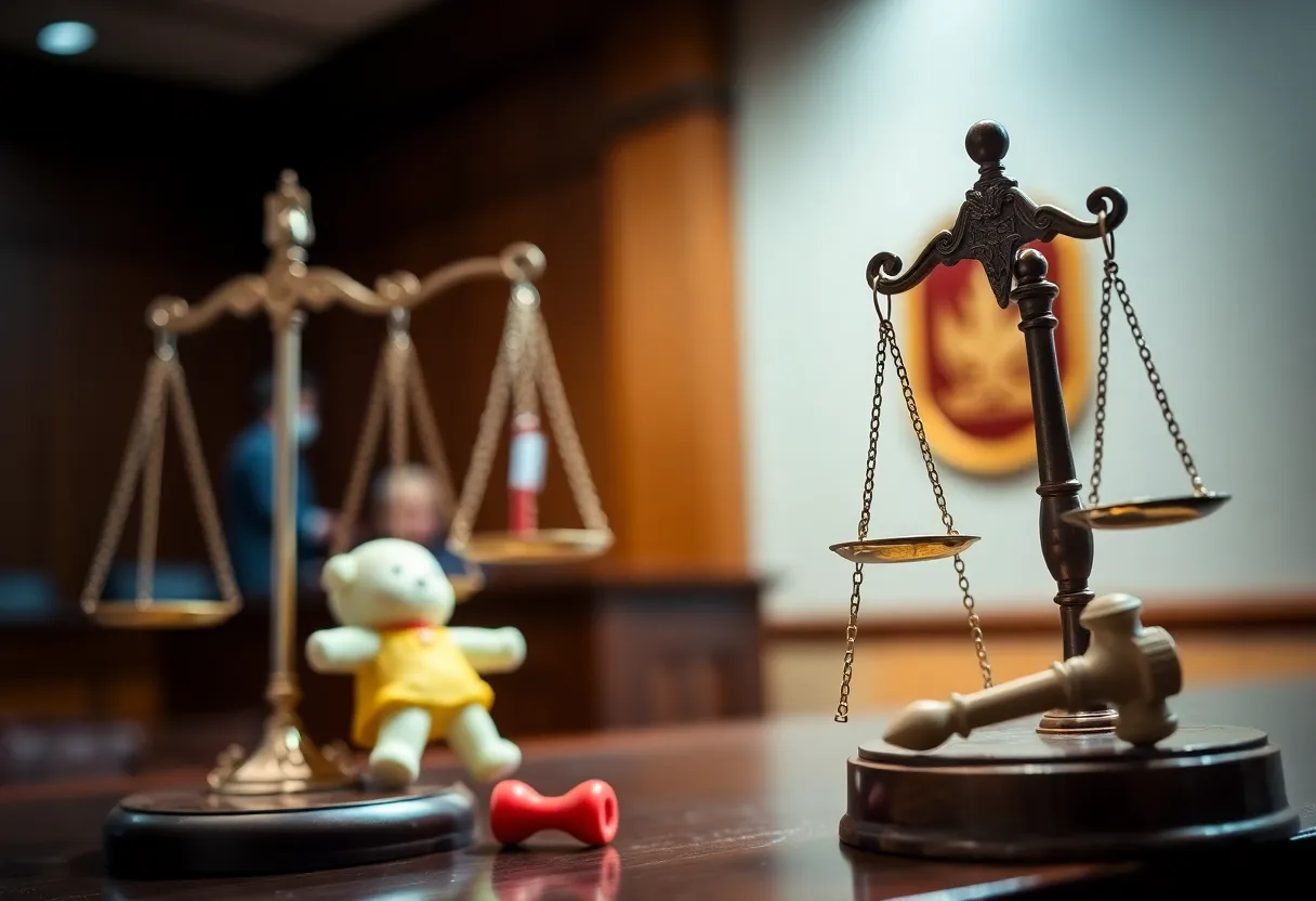 Courtroom scene representing child abuse justice