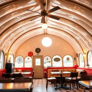 Cozy retro diner interior at Le Hut Dinette in Santa Ana