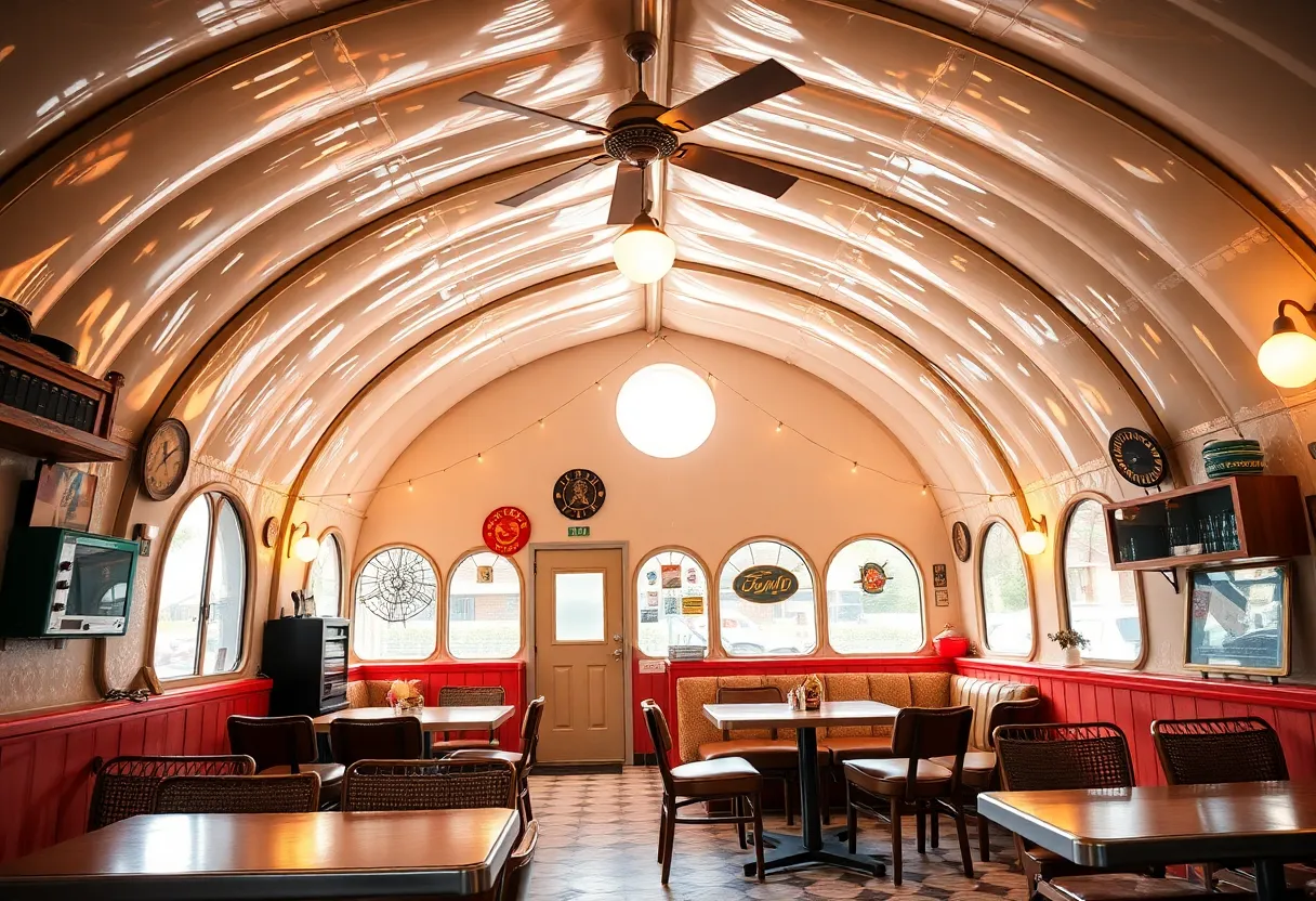 Cozy retro diner interior at Le Hut Dinette in Santa Ana