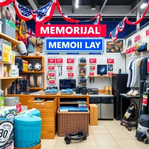 Display of products on sale during Memorial Day weekend