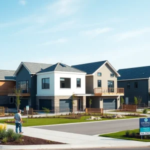 New homes under construction as part of a housing development.