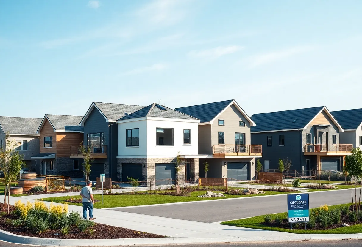 New homes under construction as part of a housing development.