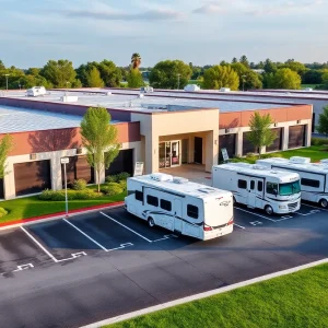 A modern self-storage facility with climate-controlled units.