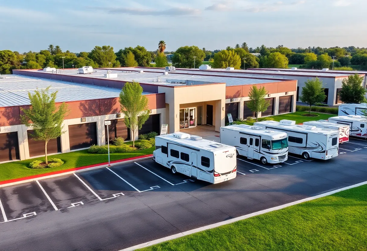 A modern self-storage facility with climate-controlled units.