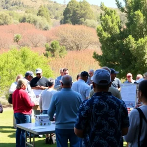 Residents participating in a wildfire preparedness meeting in Newport Beach