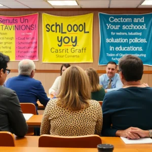 Parents and teachers discussing at a Newport-Mesa school board meeting