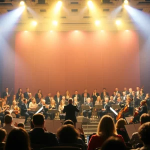 OCC Chamber Singers performing on stage with an orchestra