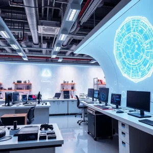 Futuristic AI lab with innovative designs