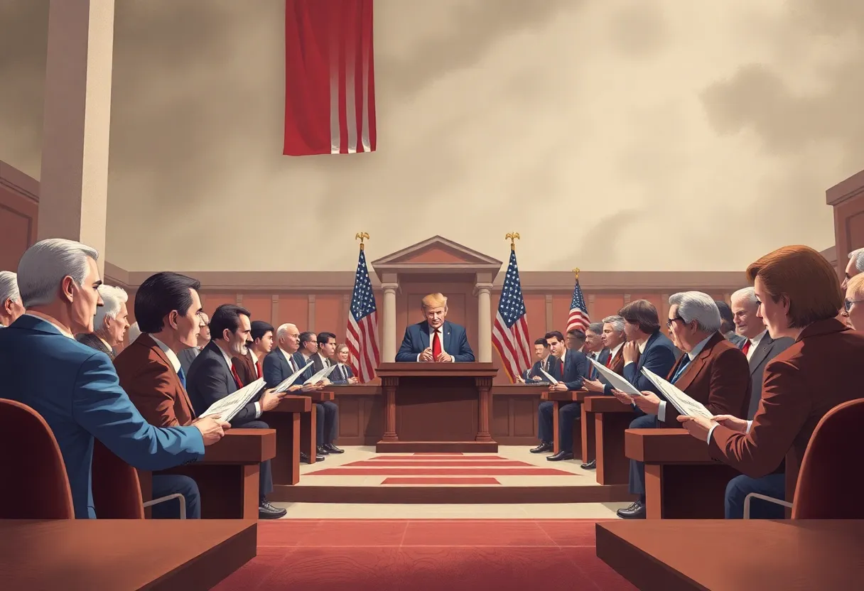 Illustration of a divided Congress discussing legislation