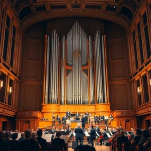 Concert at Pacific Symphony featuring a grand organ and musicians