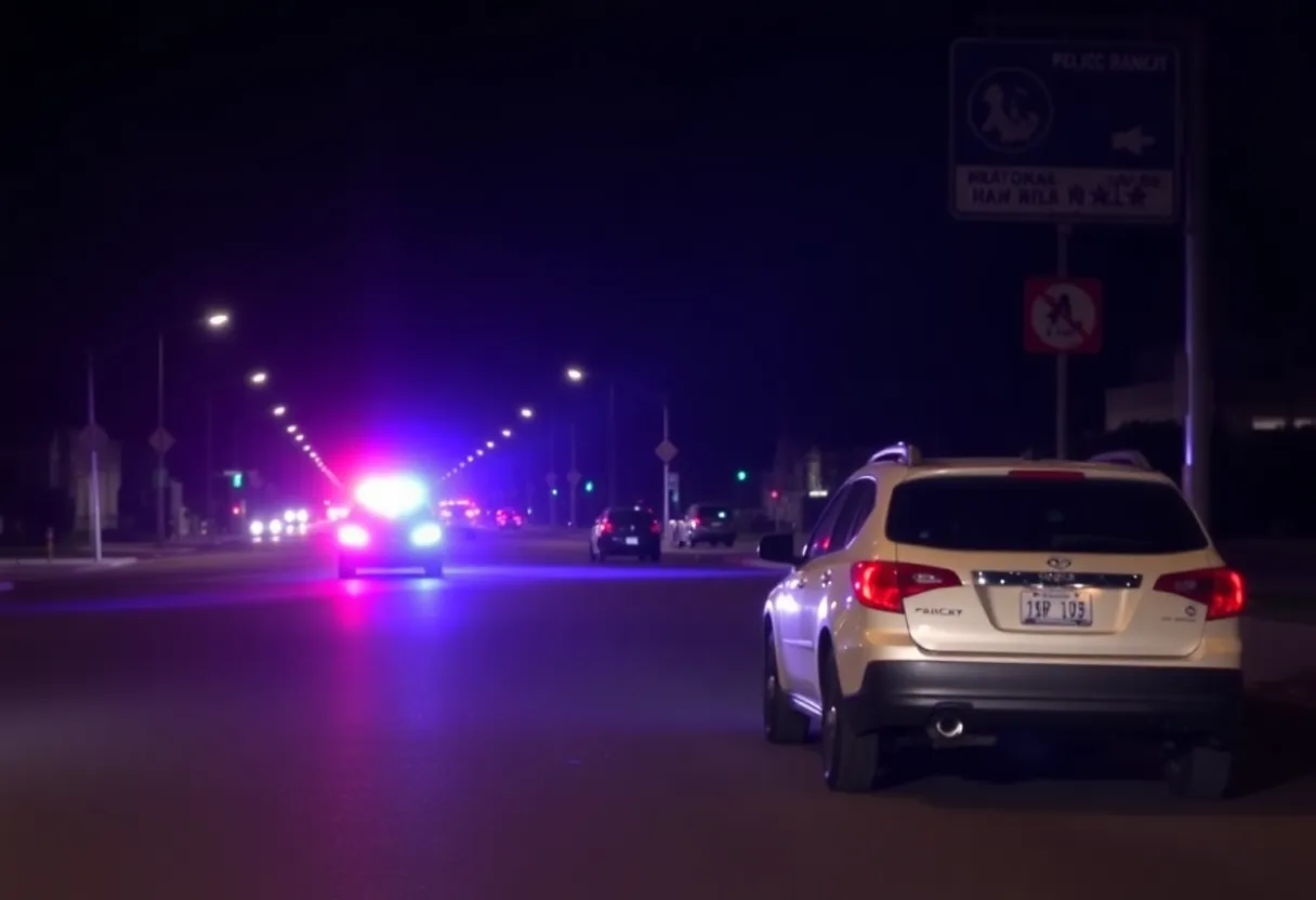 Police cars at night at the scene of a hit-and-run