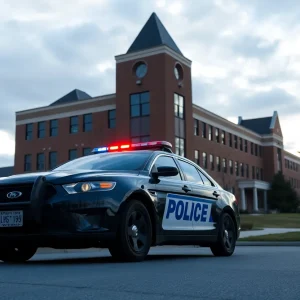 Police car at Irvine Valley College after a high-speed chase