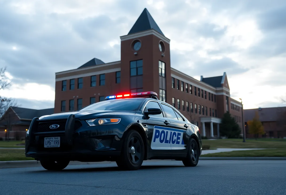 Police car at Irvine Valley College after a high-speed chase