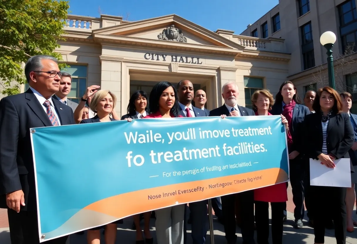 Bipartisan coalition addressing sober living facility reforms at a press conference