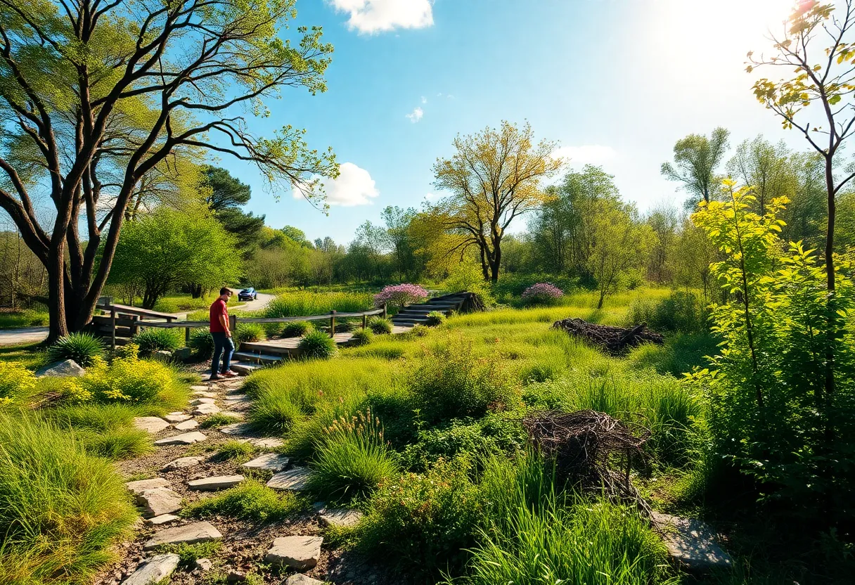 A scenic view of the Randall Preserve landscape featuring trails and diverse plant species.