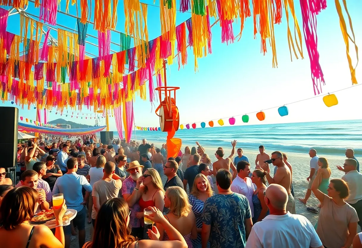 Guests enjoying a beach party at Cabo Wabo Beach Club