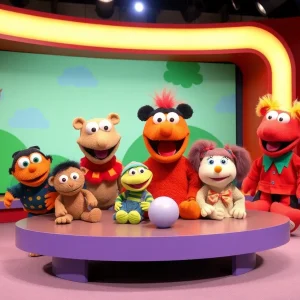 Colorful children's television set representing Sesame Street