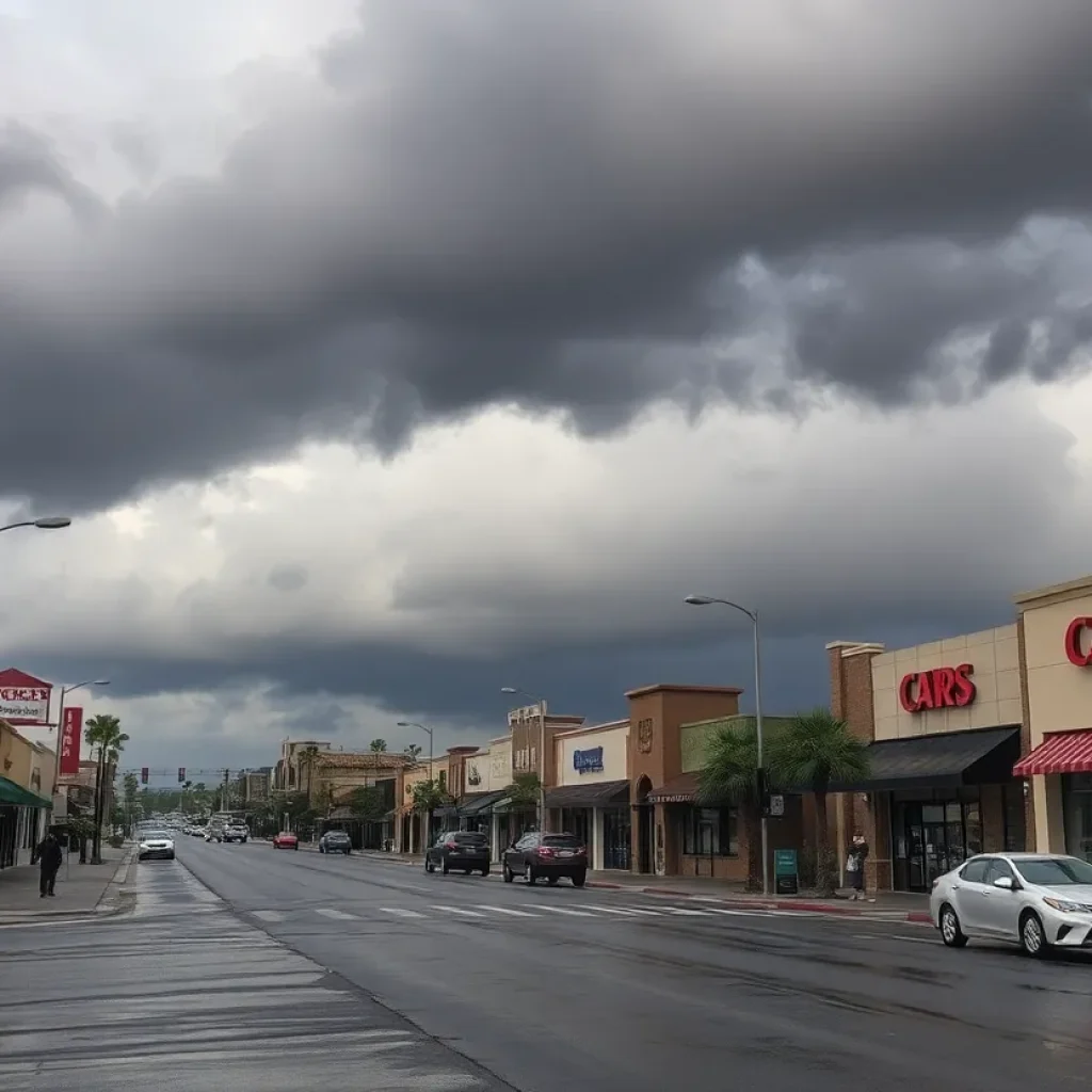 Cityscape of Costa Mesa facing severe weather conditions