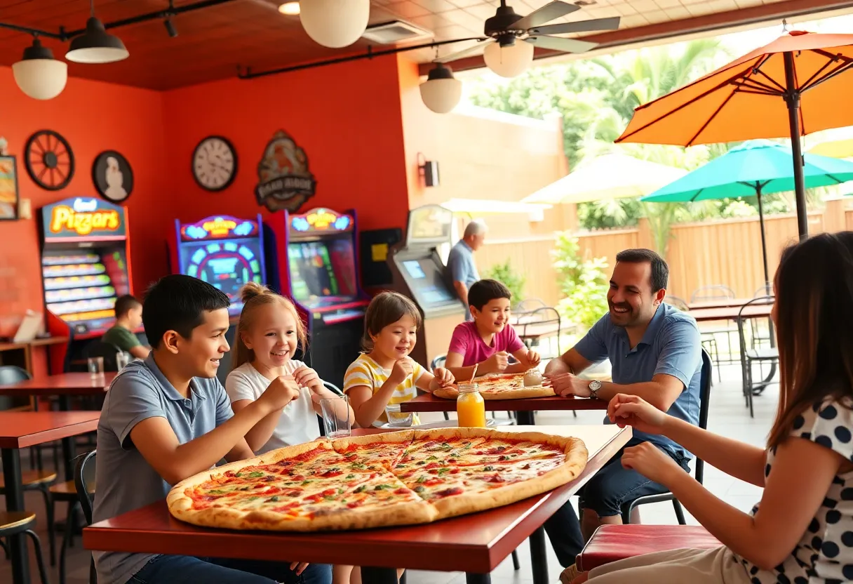 Families dining at Sgt. Pepperoni's Pizza Store
