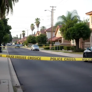 Police tape marking a crime scene in a neighborhood