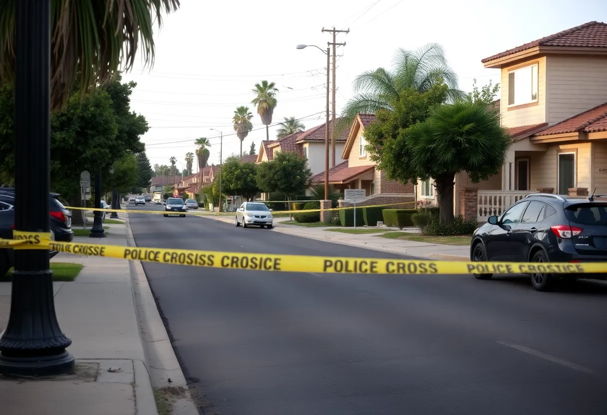 Police tape marking a crime scene in a neighborhood