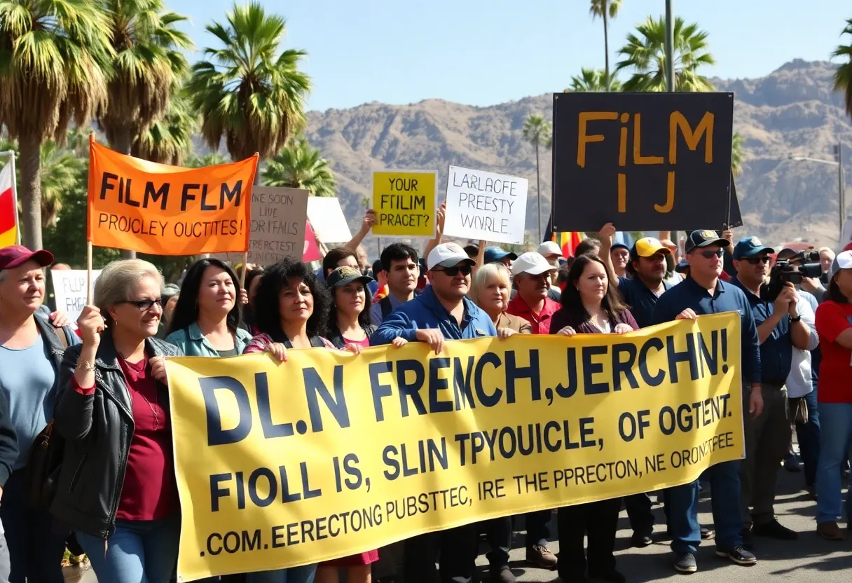 Rally of industry workers and leaders advocating for film production incentives in California.