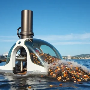 The Rover water-cleaning device collecting debris from a harbor
