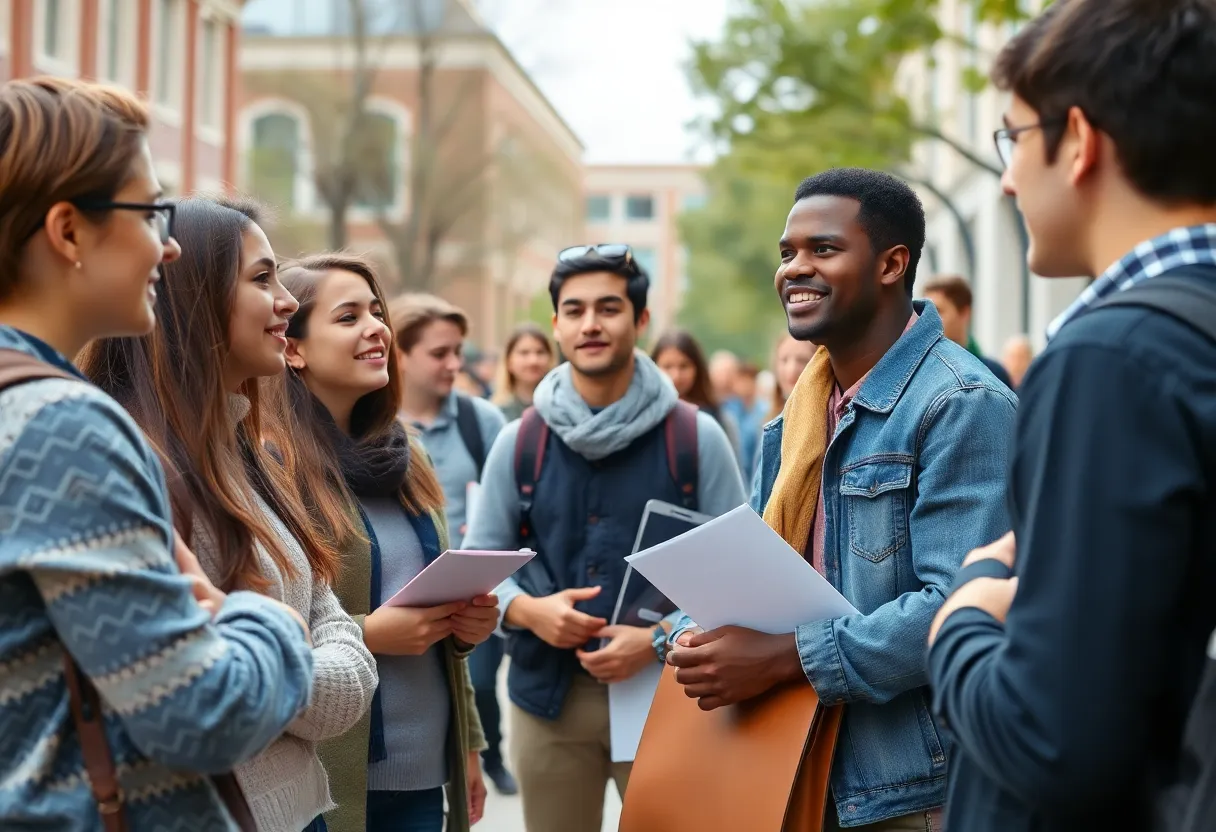 Students discussing political issues on UC Irvine campus.
