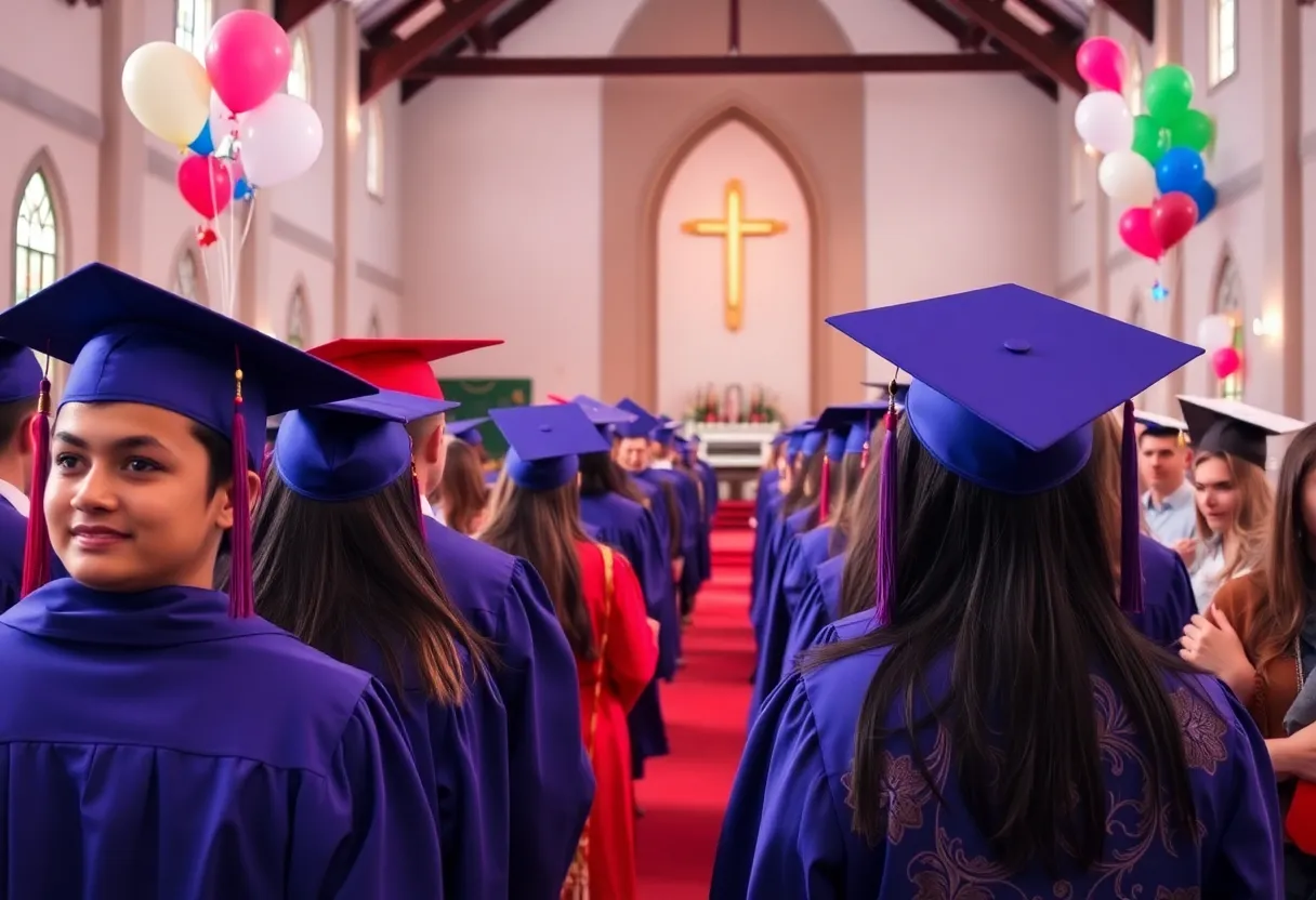 Graduates celebrating at Vanguard University's Class of 2025 graduation ceremony.