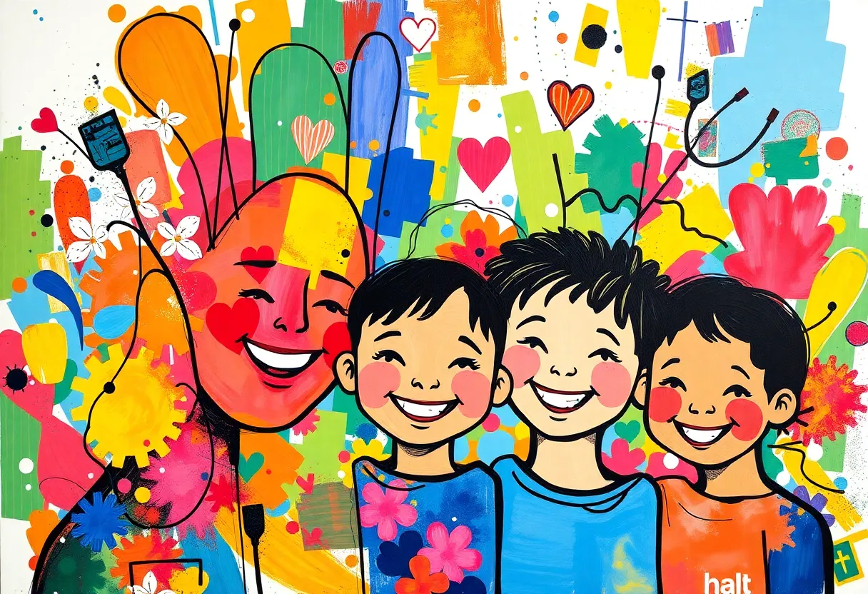 Abstract art symbolizing community support for children's healthcare