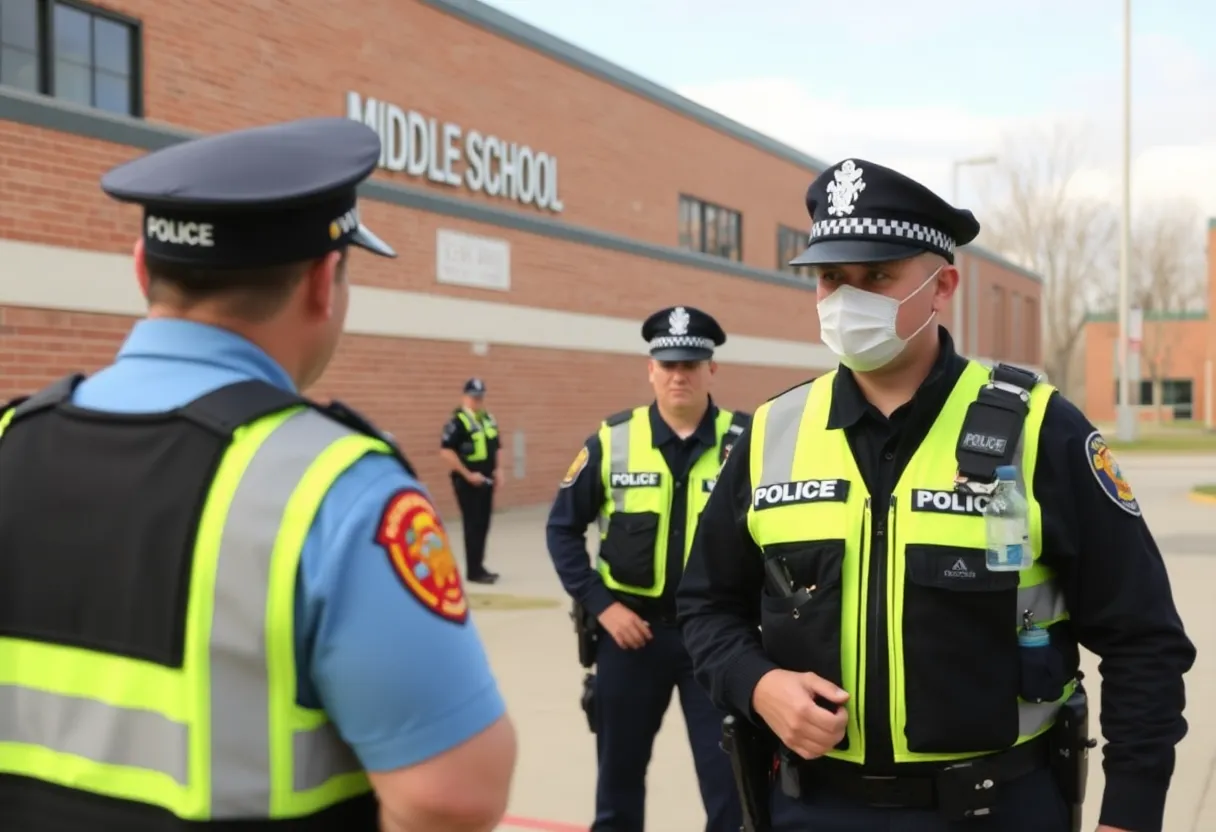 Police presence at a middle school following a gun incident.