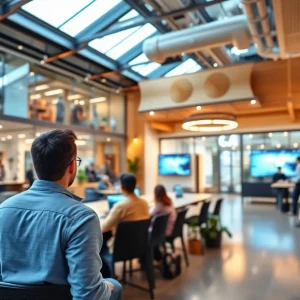 Modern AI Innovation Hub in Orange County with collaborative working spaces.
