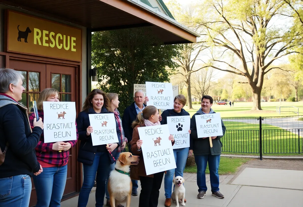 Community members advocating for animal welfare outside a pet rescue.
