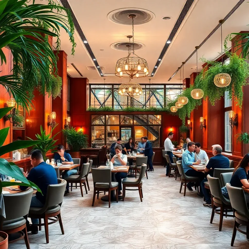 Interior view of Bistango restaurant in Irvine with diners enjoying their meals.