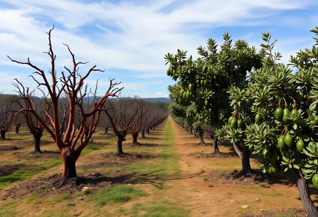 California avocado orchard recovering from wildfires