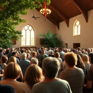 Community members celebrating a life in a church setting