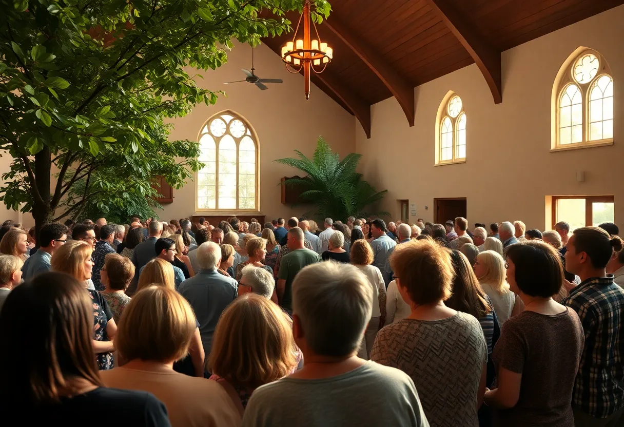 Community members celebrating a life in a church setting