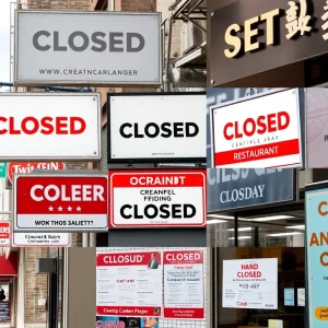 Signs of closed restaurants in Orange County, depicting food safety concerns.