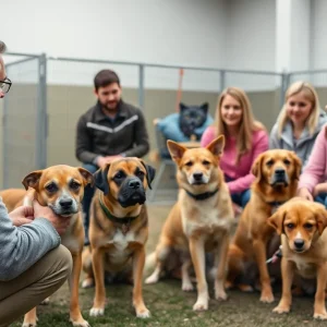 Community discussing animal welfare near a dog training facility