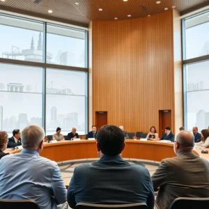 Costa Mesa City Council discussing the budget in a meeting.