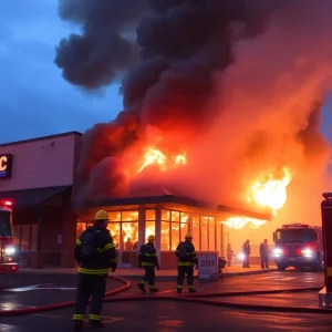 Firefighters responding to a fire at a commercial building in Costa Mesa