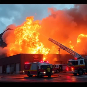 Firefighters battling an industrial blaze in Costa Mesa