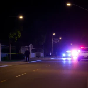 Police lights at night in Costa Mesa
