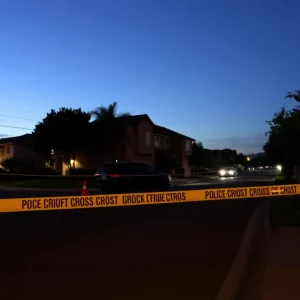 Crime scene in Costa Mesa with police tape