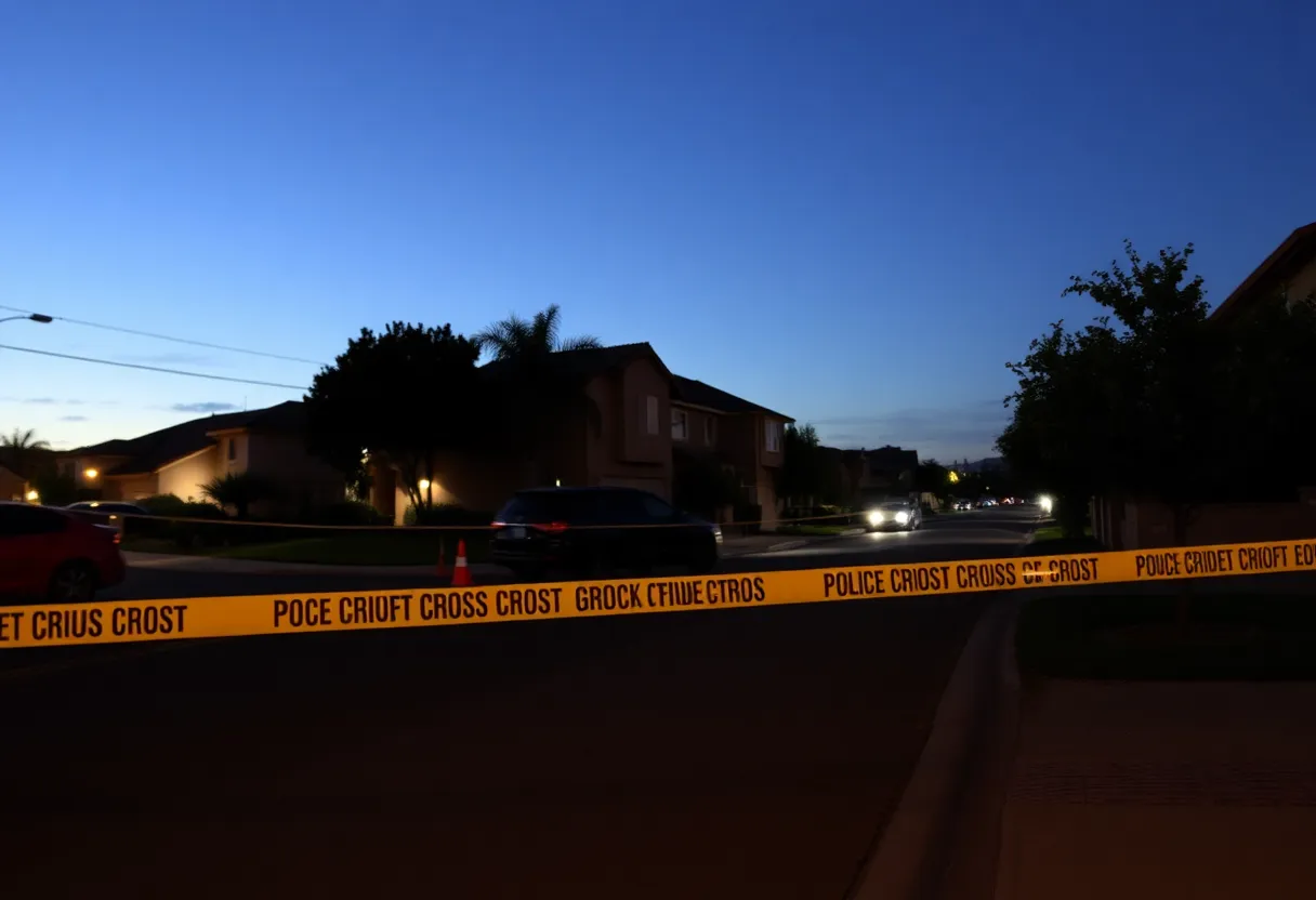 Crime scene in Costa Mesa with police tape