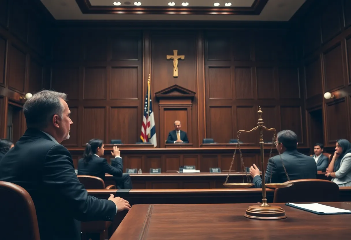A courtroom setting representing trust and ethics in the legal profession.