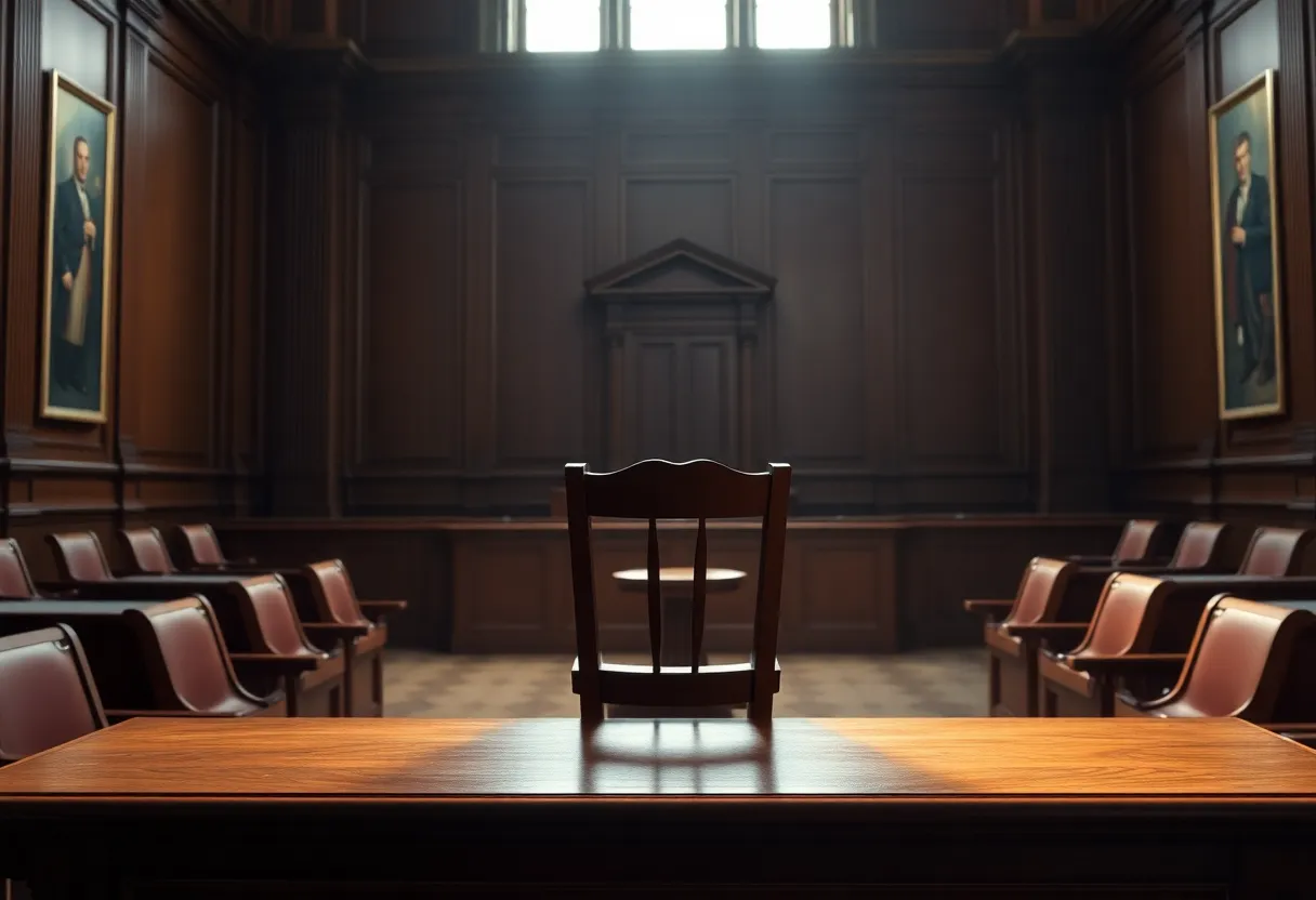 Symbolic image of courtroom justice and exoneration