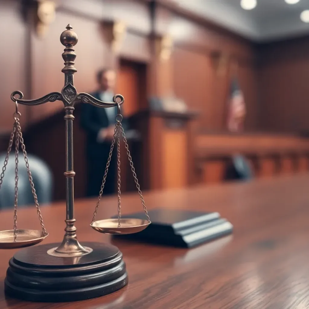 Courtroom scene highlighting justice and accountability