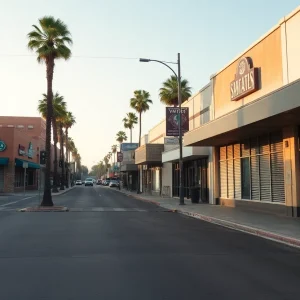 Empty streets in downtown Santa Ana with closed shops