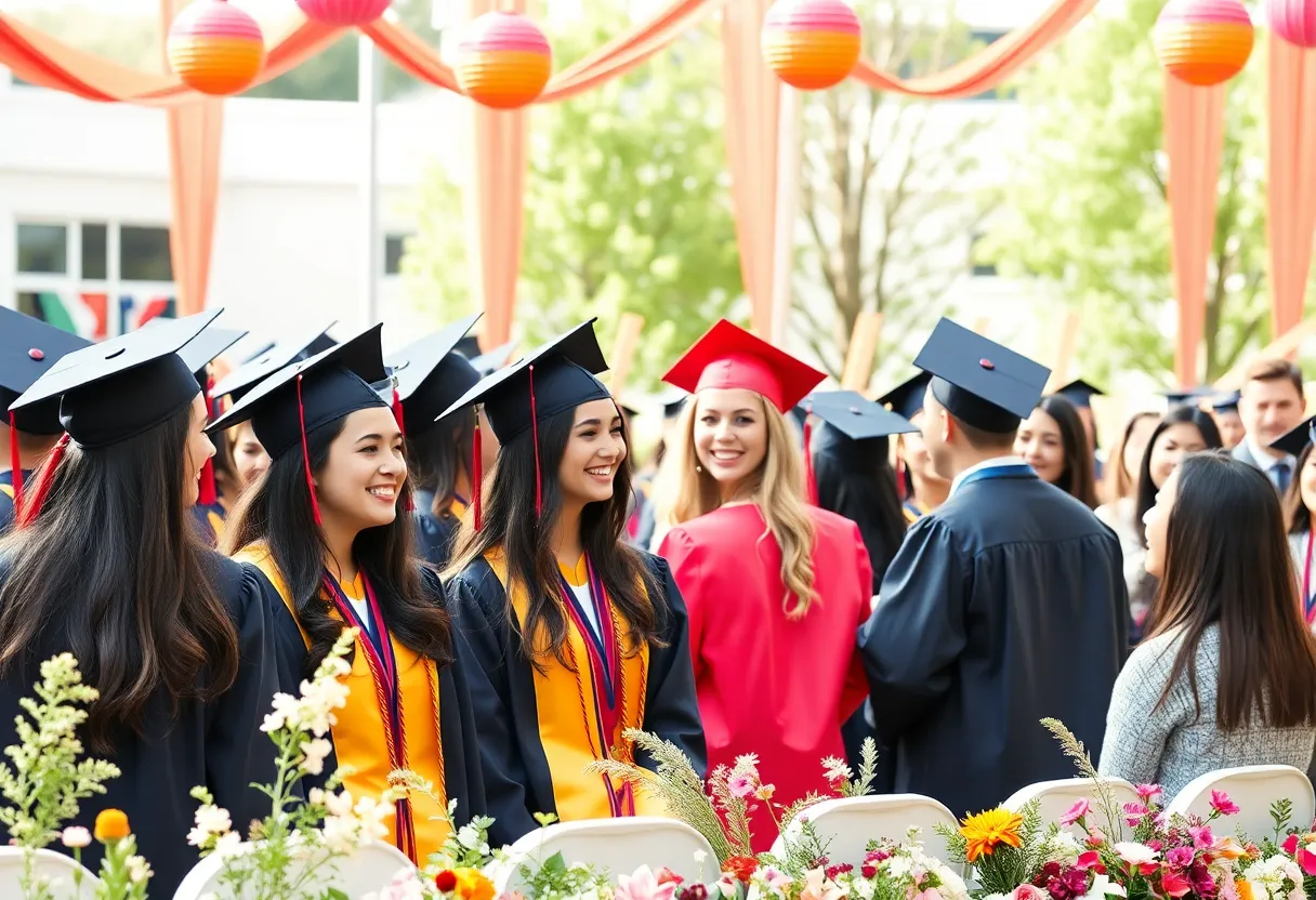 Graduates of Edison High School celebrating at their graduation ceremony.
